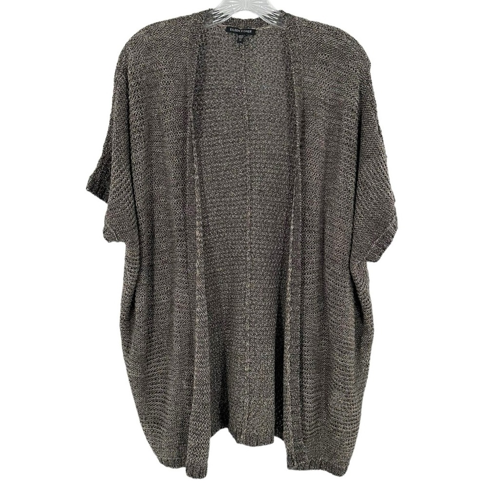Eileen Fisher Variegated Links Sparkle Brown/Gray Cropped Cardigan Size Medium